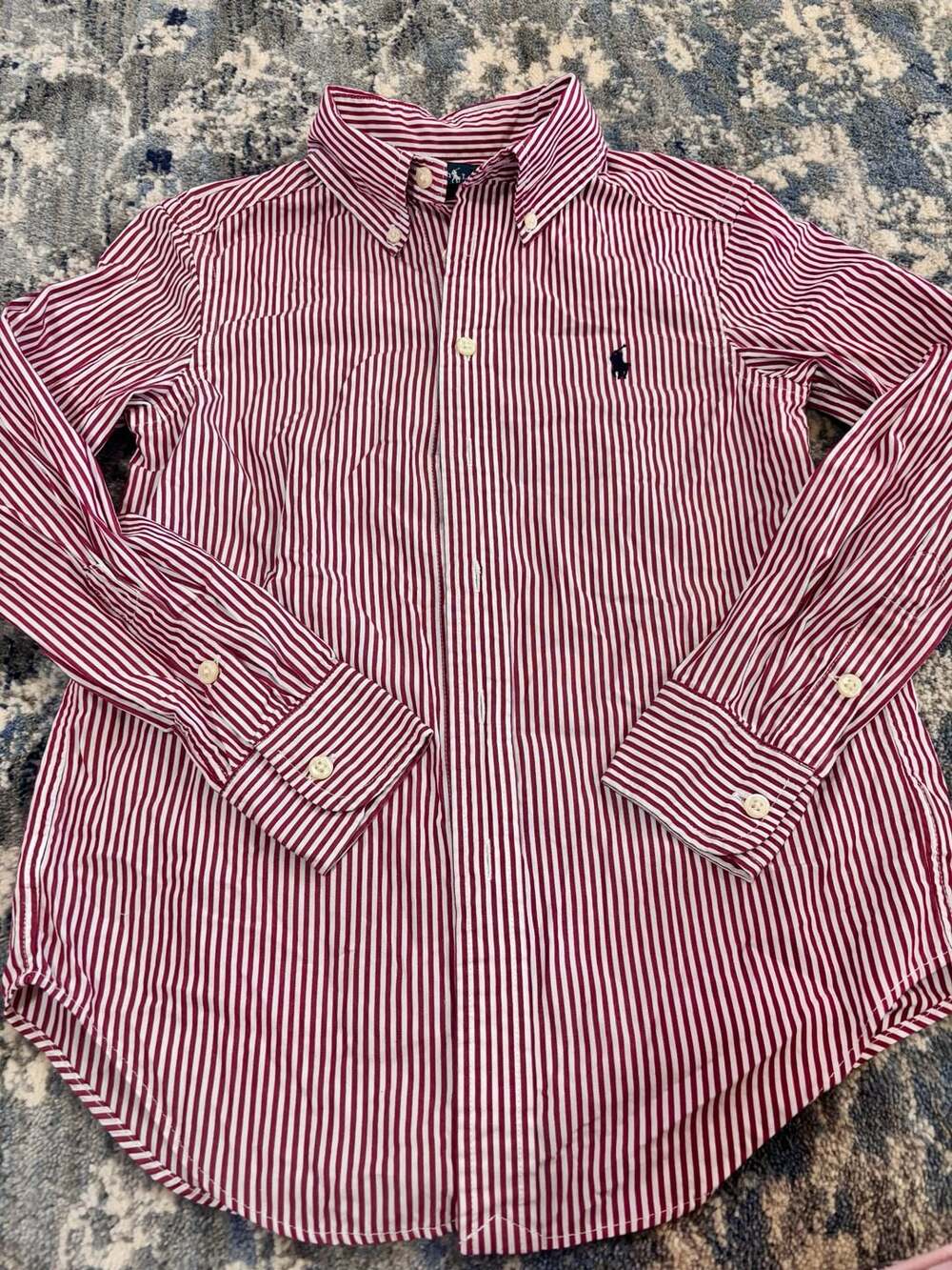 Ralph Lauren Boys Striped Button Shirt S(8) Red